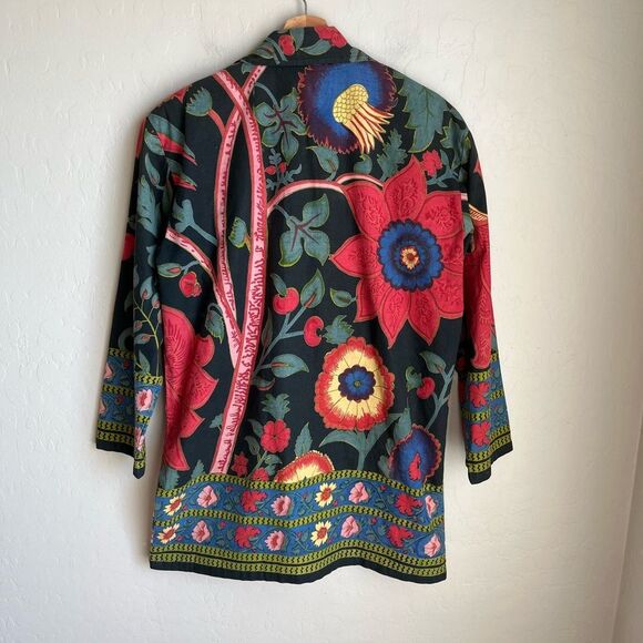 Vintage 90s Boho Hippie Colorful Floral Tropical Oversized Blazer Jacket - Picture 3 of 8